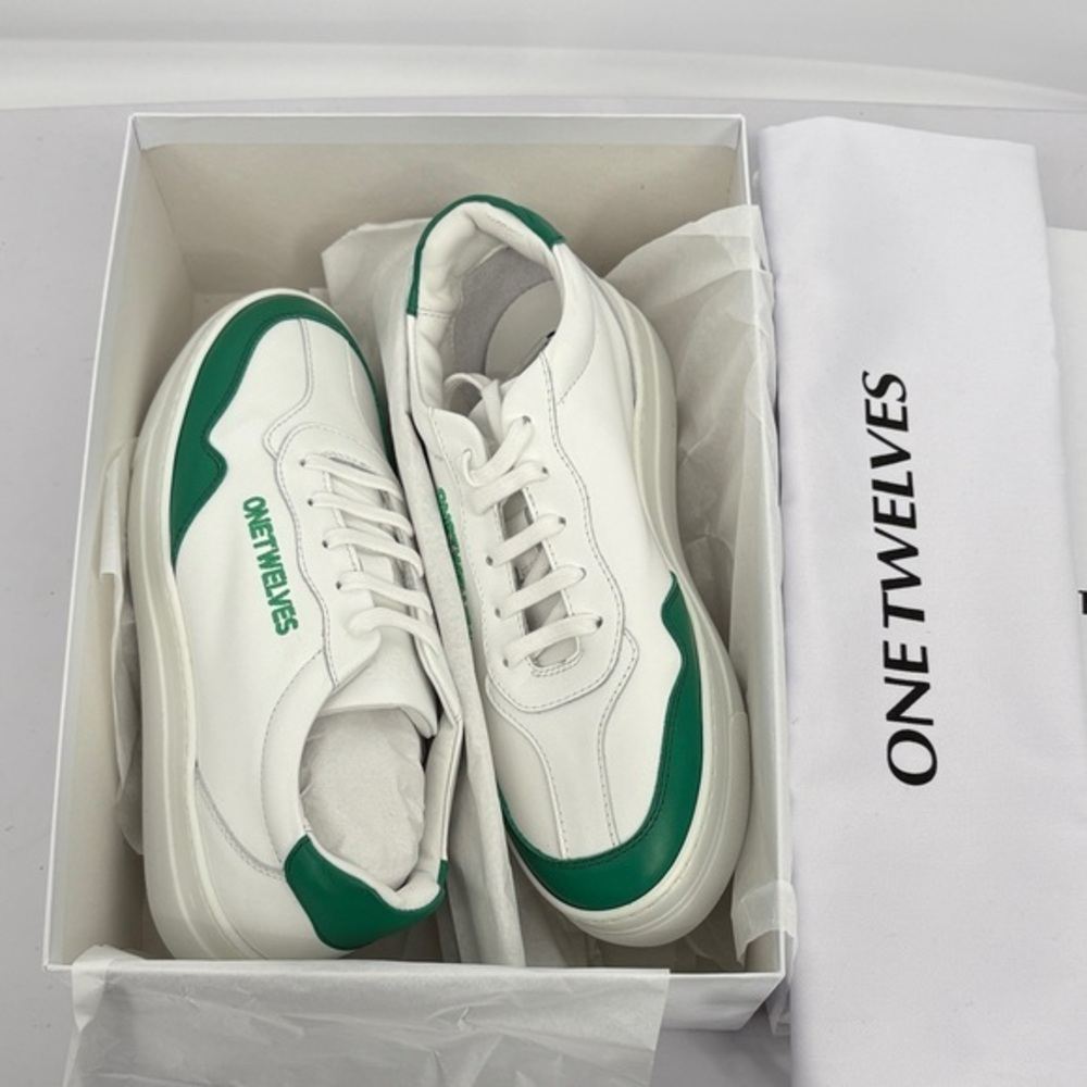 🫒 nib One Twelves Italian leather White and Green Sneakers